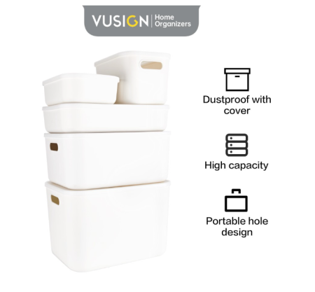 Deli Vusign Storage Box / Kotak Organizer Bahan Plastik Tebal VS4XX - Putih, 15.3 Liter