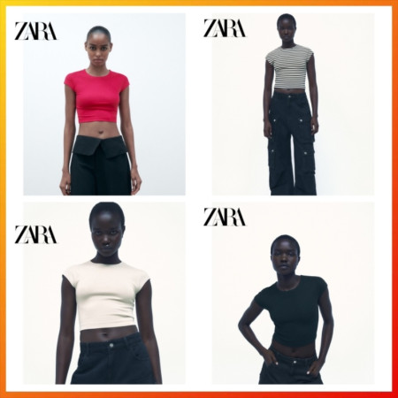 ZARA New Women's Short Sleeve Round Neck Cotton Short T-shirt 3641312 630