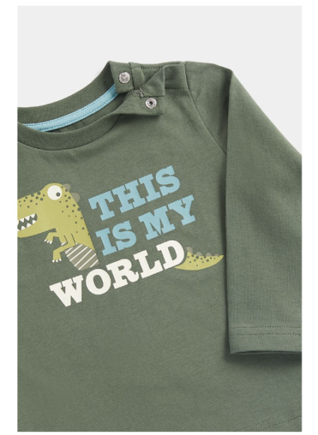 Mothercare Green Dinosaur Long-Sleeved T-Shirt - Kaos Bayi Laki-laki (Hijau)