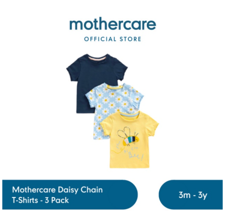Mothercare Daisy Chain T-Shirts - 3 Pack - Set Kaos Bayi Perempuan (Multicolor)