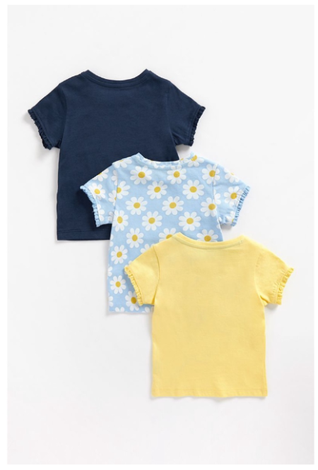Mothercare Daisy Chain T-Shirts - 3 Pack - Set Kaos Bayi Perempuan (Multicolor)