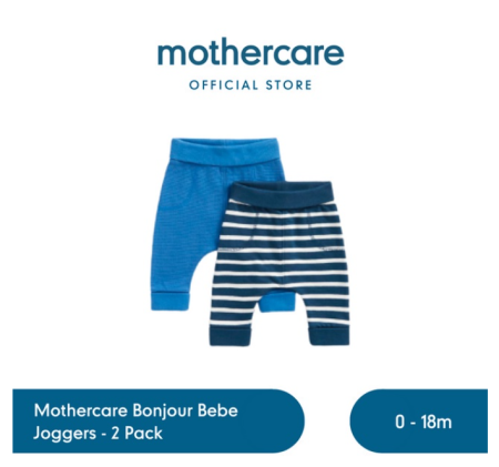 Mothercare Bonjour Bebe Joggers - 2 Pack - Celana Panjang Bayi Laki-laki (Biru)