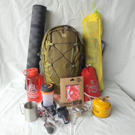 Paket hemat peralatan hiking mendaki treking kemah tas tenda kompor