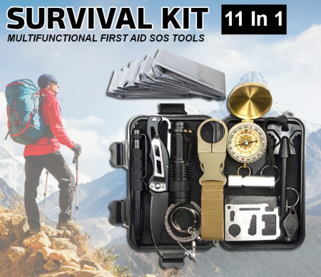 Paket Peralatan Survival Kit 11 in 1 Alat Camping Kemping Kemah Hiking