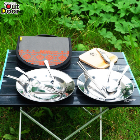 TAPERKAN set alat makan camping outdoor + tas tableware 2 person