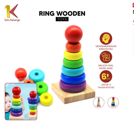 Satu Keluarga Mainan Anak Ring Donat Kayu Susun Rainbow Unisex M329 Puzzle Tower Donut Wooden Toys Kids Mainan Edukasi Anak Balok
