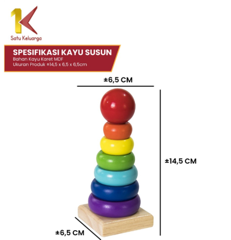 Satu Keluarga Mainan Anak Ring Donat Kayu Susun Rainbow Unisex M329 Puzzle Tower Donut Wooden Toys Kids Mainan Edukasi Anak Balok