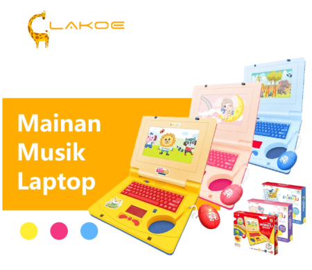 LAKOEINDONESIA Mainan Laptop Anak Mini Mainan Edukasi Anak Laptop Dengan Musik