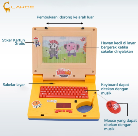 LAKOEINDONESIA Mainan Laptop Anak Mini Mainan Edukasi Anak Laptop Dengan Musik