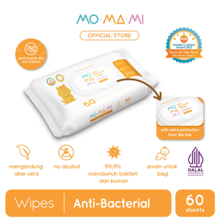 Momami Baby Antibacterial Wipes - Tisu Basah Anti Bakteri Bayi (60 Lembar)