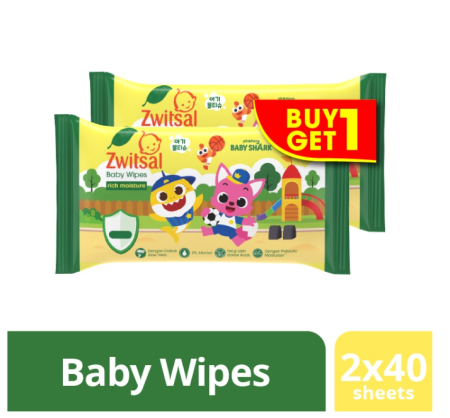 Zwitsal Baby Wipes Tissue Basah Rich Mositure 2 X 40 Sheets (Baby Shark Edition)