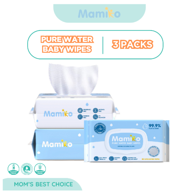 Mamiko Tisu Basah Bayi 80s (3 Pack) - Pure Water Baby Wipes