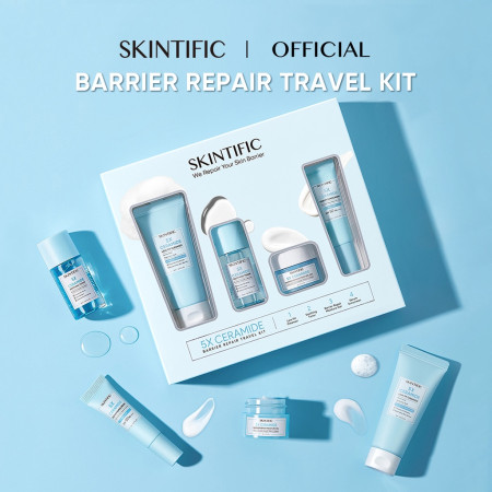 SKINTIFIC 5X Ceramide 4pcs Travel Kit Skincare Paket Moisturizer + Cleanser + Soothing toner + Serum Sunscreen Barrier Start kit
