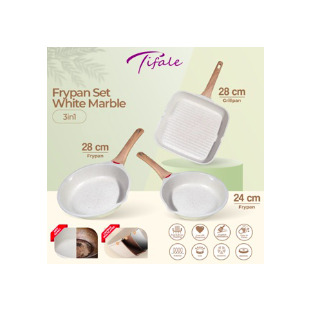 Tifale 3IN1 Granit Putih Anti lengket Peralatan Masak Dapur 3PCS