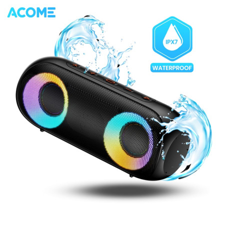 ACOME Super Bass Speaker Bluetooth 5.0 20W IPX7 Waterproof RGB Light Rhyme Rave Party A20