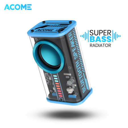 Acome Speaker Bluetooth 5.3 / Speaker Transparant Portable Super Bass TWS A8 Blue