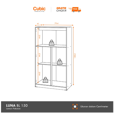 Cubic Lemari Pakaian Kecil Minimalis / Almari Baju Serbaguna 2 Pintu / LUNA BL 150