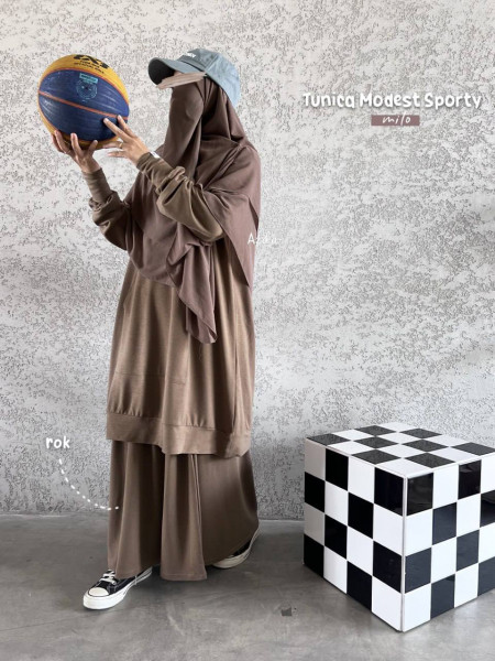Tunica Modest Sporty Azda | Tunik set Rok Kulot olahraga | Setelan Baju Olahraga Wanita Muslim Muslimah Lengan Panjang
