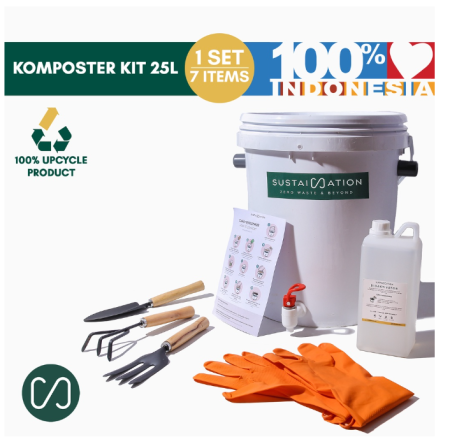 Sustaination Paket Komposter 25 Liter Lengkap untuk Pemula dengan Paket Sekop 3 Pcs + Sarung Tangan