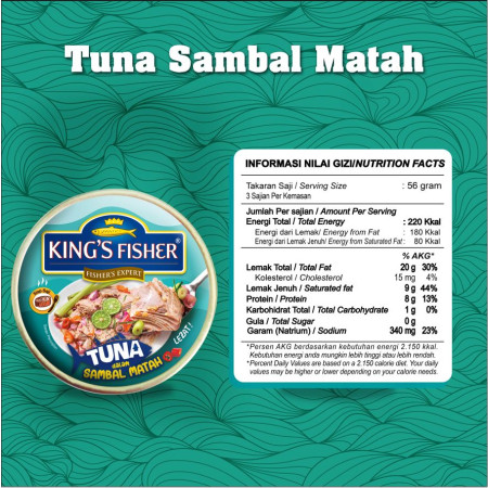 Paket 2 Pcs Kings Fisher Tuna Sambal Matah Daging Tuna Makanan Kaleng 170 g