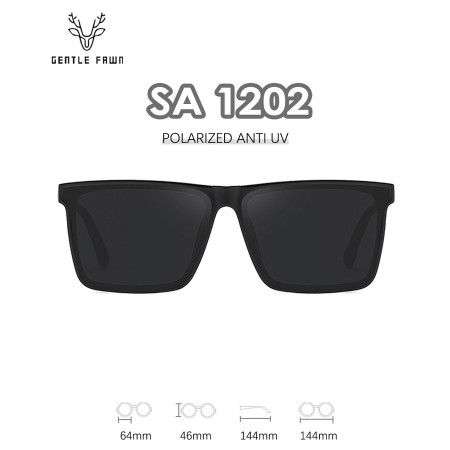 Gentle Fawn Kacamata Sunglasses Polarized TR90 Kotak Pria Wanita 1202 - BLACK DOFF