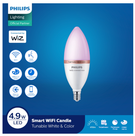 Philips Lampu Smart WiFi LED 4.9W E14 Bluetooth - Color and TW (Warna)
