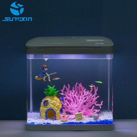 Sunxin - Akuarium Ikan Mini 220/260/320 Tangki Ikan Mini Dengan Filter Dan Lampu Led