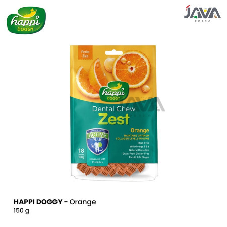 HAPPI DOGGY ZEST DENTAL CHEW 150GR PETITE SIZE TREATS (2.5inchx18pcs) - Orange