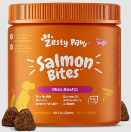 Zesty Paws Alaskan Salmon Bites Fish Oil Bites - Vitamin Omega Anjing