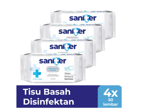 Saniter Personal Wipes Sanitizer - Tisu Basah Antiseptik- 50s isi 4