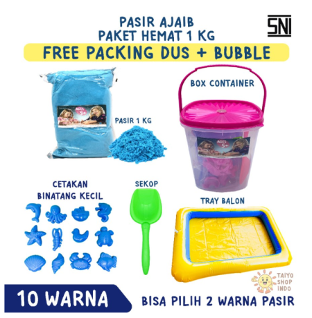 Mainan Anak Pasir Edukasi Paket HEMAT 1 Kg Alas Sand Kreatif - Biru Tua, Ember 2 Warna