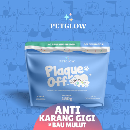 Plaque Off by Petglow Penghilang Bau Mulut dan Bau Poop Kucing 150gr Odor Remover Vitamin Kucing Powder