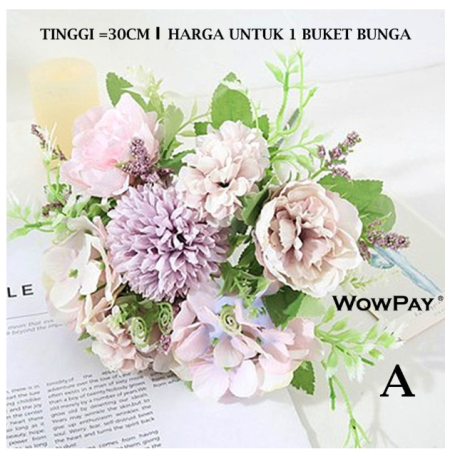 Korean Flower Bouquet Artificial Bunga Plastik Korea Eucalyptus Pompom - ROSE A