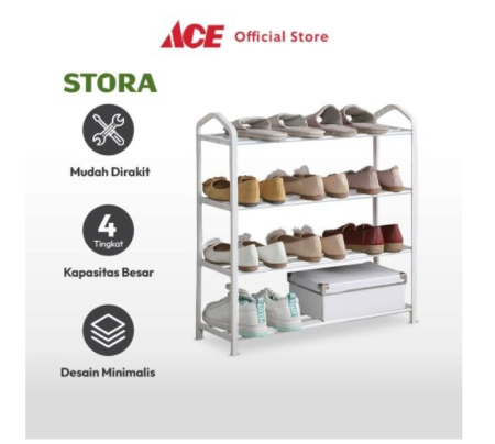 ACE - Stora 62x19.5x62.5 Cm Rak Sepatu 4 Tingkat - Putih
