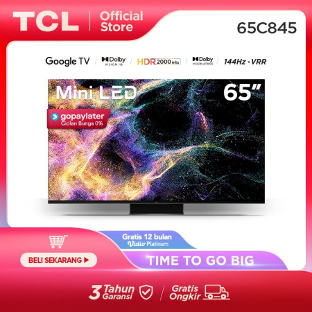 TCL 65 inch MINI LED Google TV 4KUHD- VRR 144hz -IMAX Dolby - 65C845
