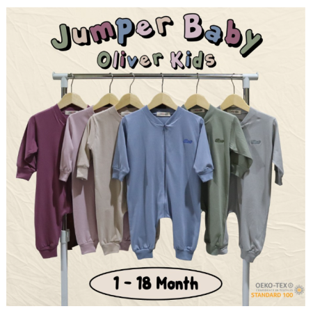 piyama baju tidur bayi pakaian bayi jumper bayi sleepsuit long jumper - JPR Dusty Blue, M 4-6 Bulan