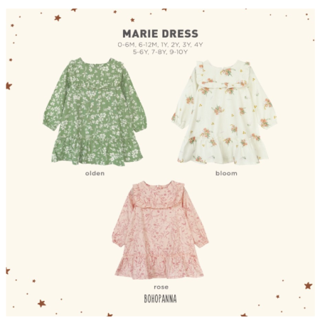BOHOPANNA - MARIE DRESS - Dress Anak - BLOOM, 6-12M