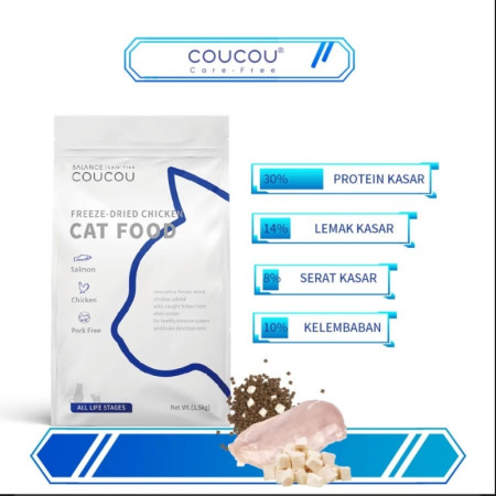 COUCOU1.5 Kg makanan kucing murah snack kucing murah Super Premium Cat Food for All Life Stages