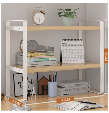 Rak Buku Kayu Portable Meja Susun Mini Sudut Kamar Kantor Organizer - 30 x 20 x 36 cm, Putih