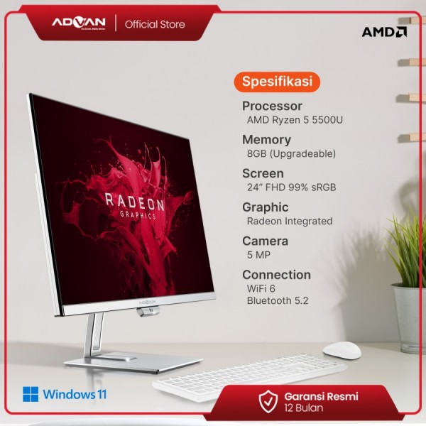 Advan All In One PC AIO OnePC AMD Ryzen 5 5500 U 8GB/512GB Windows 11