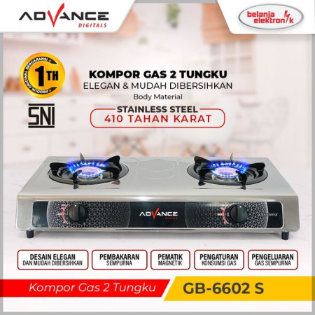 ADVANCE GB 6602 Kompor Gas 2 Tungku Stainless steel GB-6602 S