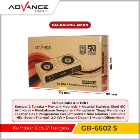 ADVANCE GB 6602 Kompor Gas 2 Tungku Stainless steel GB-6602 S