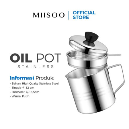 MIISOO Oil pot botol minyak Stainless tempat saringan minyak 1,3L - Stainless