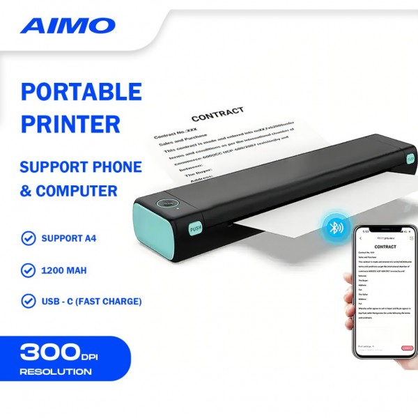 Aimo M08F Portable Printer Wireless for Travel Thermal Printer for Home Use Bluetooth Inkless Printer Support 8.5