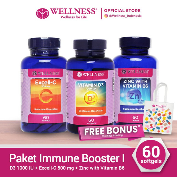 Paket Immune Booster I - Wellness D3 1000 + Vit C 500 + Zinc B6