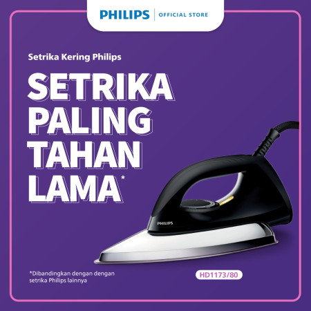 Philips Classic Setrika kering HD1173/80 - Hitam, Anti-Baret