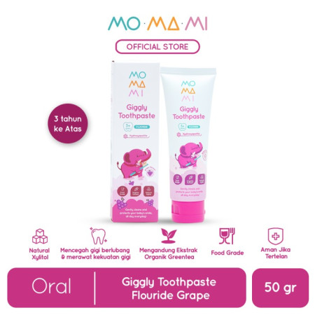 Momami Giggly Toothpaste Flouride Grape 50gr - Pasta Gigi / Odol Anak