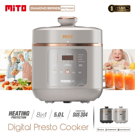 MITO Presto cooker PC100 5L 700Watt - Digital Pressure Cooker - GOLD