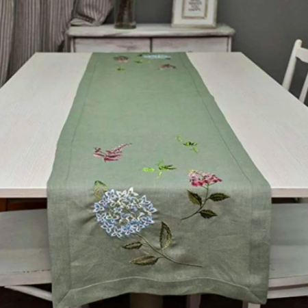 Garmoniya Table Runner 4 x 72 Inch - Embroidered Hydrangea