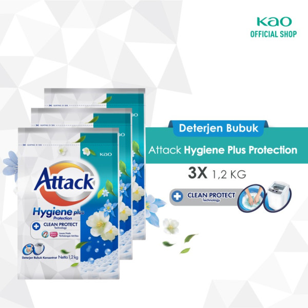 Attack Hygiene Plus 1.2kg Triplepack - Deterjen Bubuk Untuk Mesin Cuci
